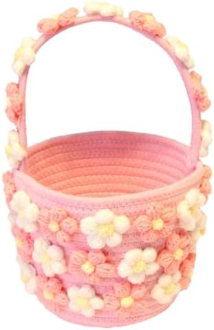 Handwoven 3D Floral Basket with Handle 12" × 7" × 6" by Unknown