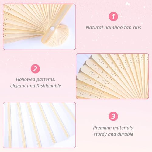 50 Pcs White Paper Fans Paper Hand Fan- Handheld Paper Folded Fan for Wedding Party and Home Decoration - Image 3