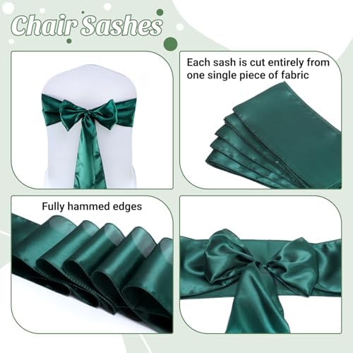 MDS® Pack of 25 Satin Chair Sashes for Wedding & Events – Hunter Green - Image 5