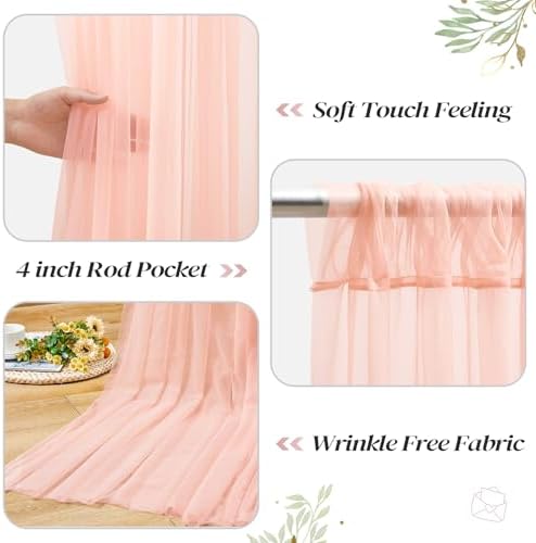 10ft x 8ft Peach Backdrop Curtain with Lights String for Parties, Sheer Tulle Wedding Photo Backdrops Drapes for Baby Shower Birthday Party Decorations Background for Photography - Image 4