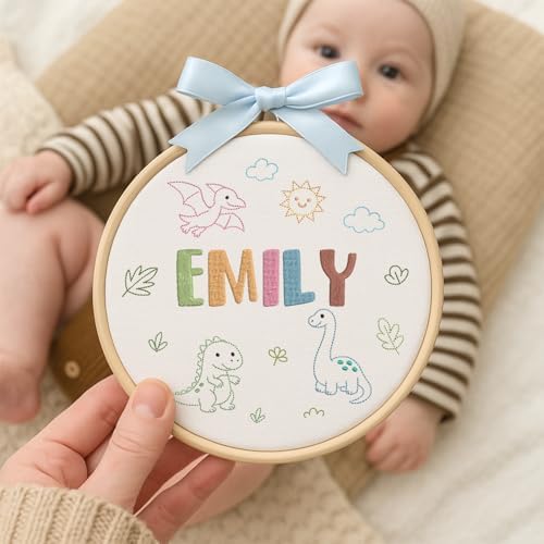 Embroidery Baby Name Sign, Personalized Welcome Baby Hoop Sign with Bow, Custom Baby Name Sign for Hospital, Infant Baby Shower Gifts New Parents (13) - Image 5