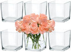 CONNOO 6 Pack 5" x 5" x 5" Clear Square Glass Vase for Centerpieces by CONNOO