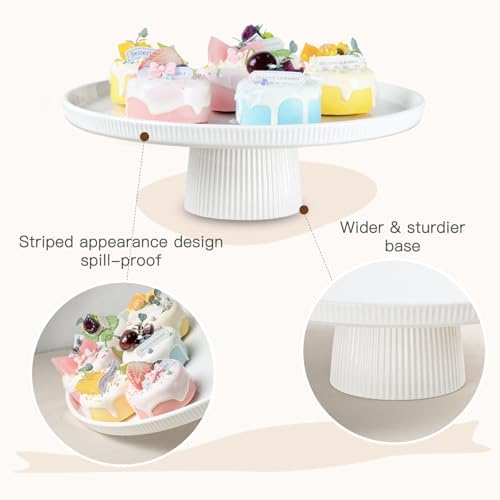 10 Inch Ceramic Cake Stand - Elegant White Pedestal Cake Plate with Non-Slip Base for Wedding, Birthday, Baby Shower, Cupcake and Dessert Table Display, Food-Safe Round Cake Platter - Image 3