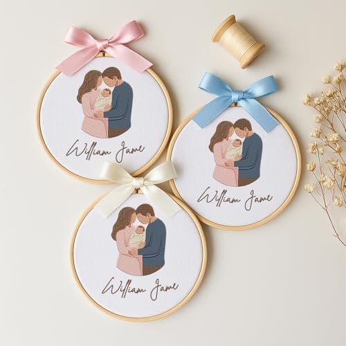 Embroidery Baby Name Sign, Personalized Welcome Baby Hoop Sign with Bow, Custom Baby Name Sign for Hospital, Infant Baby Shower Gifts New Parents (11) - Image 2