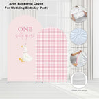 Set of 2 Arch Backdrop Covers One Silly Goose Baby Shower 2PCS Spandex Arch Stand Cover Plaids Girl Birthday Easter Party Banquets Decorations (7.2FT & 6.6FT,Pink) - Image 5