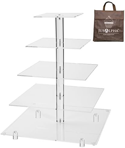 Jusalpha Large 5 Tier Acrylic Square Cupcake Stand Cake Stand for Party by Jusalpha