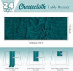 24 Pack Teal Table Runner 10Ft Cheesecloth Table Runner Rustic Gauze Table Runner Romantic Long Sheer Fabric Cheese Cloth Table Runner for Wedding Party Bridal Baby Shower - Image 2