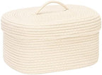 Sea Team Oval Storage Basket, Woven Cotton Rope Basket with Lid, Cream by SeaTeam