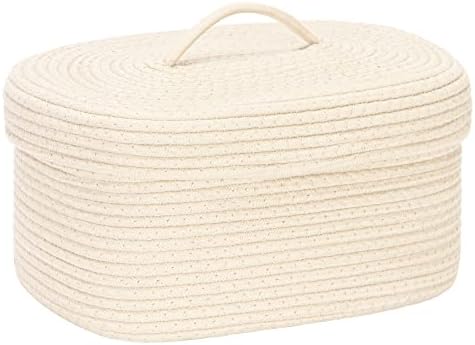 Sea Team Oval Storage Basket, Woven Cotton Rope Basket with Lid, Cream by SeaTeam