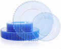 U-QE 60PCS Clear Blue Plastic Plates, Beaded Plates Disposable Heavy Duty by U-QE