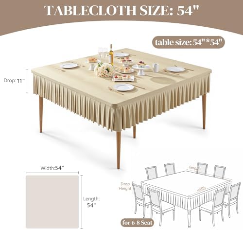 2 Pack Natural Spandex Tablecloths for 54x54 Inch Square Tables, Stretch Fitted Table Clothes with Pleated Ruffle Skirt for 54” Table, Wrinkle Free and Elastic, for Party Kitchen Home Dining - Image 4
