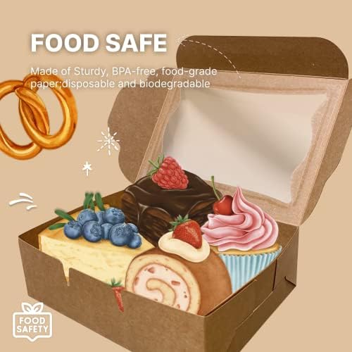 Bubbley Kraft Paper Bakery Boxes - 50-Pack Pastry Boxes with Window for Cookies, Chocolate Covered Strawberries, Macarons, and Muffins, Dessert Disposable Packaging, 8 x 6 x 2.5 Inches - Image 2