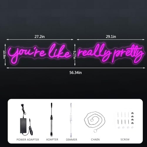 You're Like Really Pretty Neon Signs for Wall Decor, 56.34" Pink Light - Image 2
