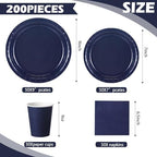Tioncy 200 Pcs Navy Blue Disposable Paper Plates Cups Napkins - Image 2