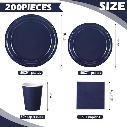 Tioncy 200 Pcs Navy Blue Disposable Paper Plates Cups Napkins - Image 2