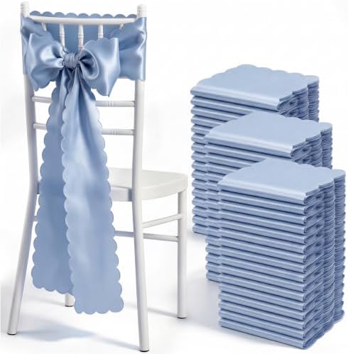 50 Pcs Dusty Blue Satin Chair Sashes Bows, 7 x 108 Inch by Unknown