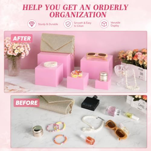Geelin 6 Pcs Acrylic Risers Cube Stands, Pink, 3 to 8 Inch, Square - Image 4