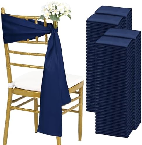 fani 120 PCS Satin Chair Sashes, 7x78 Inch, Navy Blue by fani