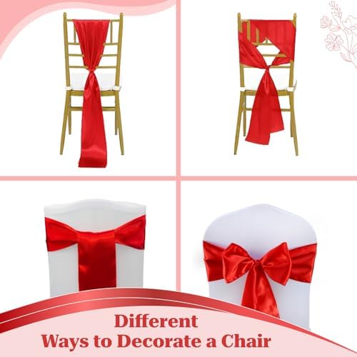 MDS® Pack of 125 Satin Chair Sashes for Wedding & Events – Red - Image 4