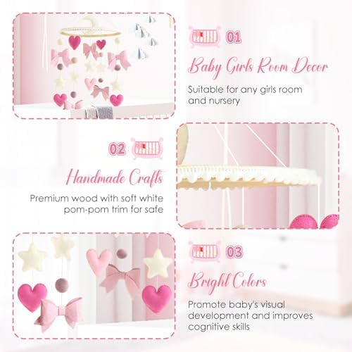 Baby Mobile for Crib Pink Bow Baby Crib Mobile for Girls - Image 5