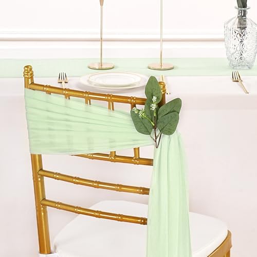 QueenDream Wedding Chair Sashes Aisle Decorations: 24 Pack Sage Green Chair Cover 8FT Long Tulle Draping Fabric Reception Church - Image 6