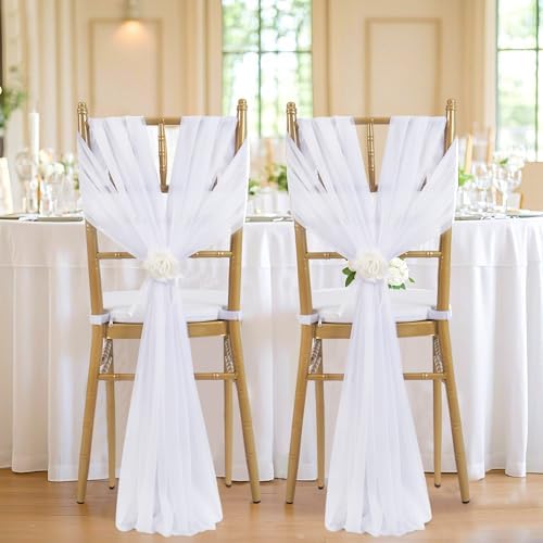 White Chair Sashes for Wedding: 48 Packs 8ft Long Sheer Fabric Chair Covers - Party Banquet Ceremony Chair Decorations - Image 5