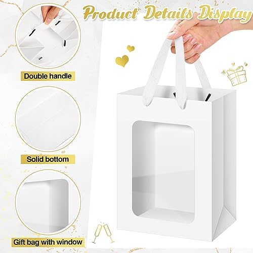 Zhanmai 36 Pcs Kraft Paper Gift Bags with Clear Window Handles, White - Image 3