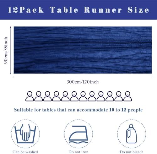 12 Pieces Royal Blue Cheesecloth Table Runner 10FT Pink Runner for Tables Gauze Fabric Boho 35 x 120 Inches Long Table Runner Decoration Rustic Sheer Runner for Wedding Baby Birthday Party Royal Blue - Image 3