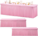 3pk Baby Pink Spandex Tablecloths for 8 Foot Rectangle Tables, Stretchy Table Cloths 8FT Pink Fitted Table Cover Desk Skirt for Wedding Party Birthday Banquet Baby Shower by Htper