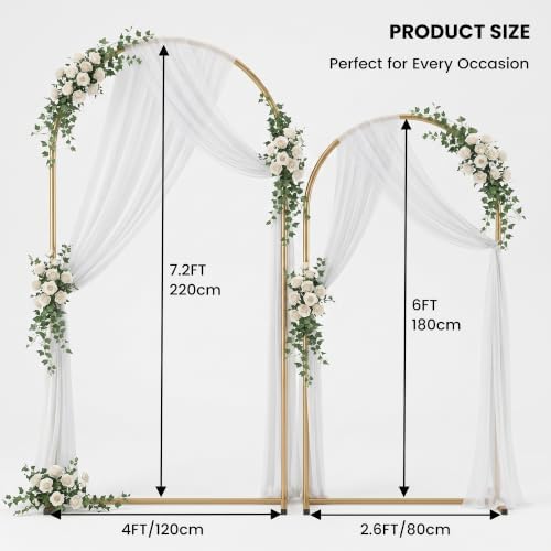 Metal Arch Backdrop Stand Set of 2, Gold Wedding Arch Frame 7.2FT+6FT, Heavy Duty Round Balloon Arch Stand with Threaded Connection for Wedding Ceremony, Baby Shower, Birthday Party Decorations - Image 4