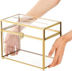 Okllen Glass Wedding Card Box with Lock and Slot, Gold Rim Envelop Box Gift Holder, Vintage Clear Card Box for Wedding Reception, Baby Shower, Birthday, Graduation (Glass Box and Lock Only) - Image 5