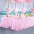 Pink Table Cloths for Parties Light Pink Tulle Tablecloth Rectangle, Pink Tulle Table Skirt Rectangle Table 6ft Fitted Table Covers Stretch Elastic Banquet Party Baby Shower Wedding Table Cloth 6 Foot - Image 4