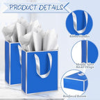 Yeaqee 50 Pcs Metallic Paepr Gift Bags Bulk with Handles,Royal Blue, Silver - Image 3