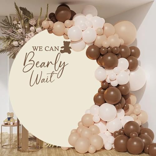 6.5x6.5ft Polyester Pure Beige Round Backdrop Cover We Can Bearly Wait Cute Bear Baby Shower Circle Background Arch Stand Cover for Gender Reveal Pregnancy Announcement Party Decorations - Image 2