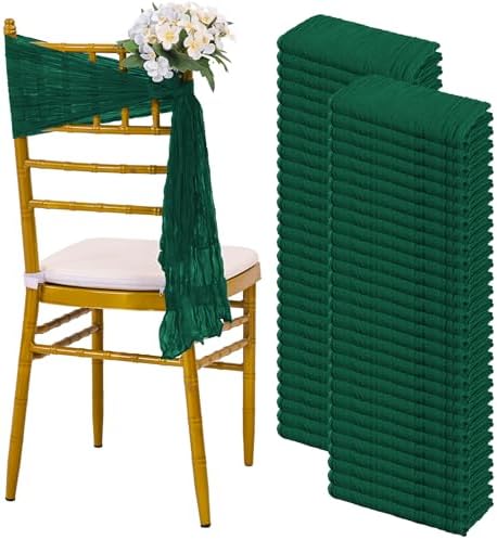 Pesonlook 60 PCS Emerald Green Chair Sashes Cheesecloth Sashes Rustic Chair Decorative Bows Designed ChairCover for Wedding Banquet Party Aisle Home Kitchen Decoration (16 x 70 inch) by Pesonlook