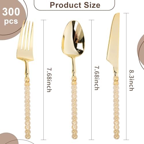 300PCS Gold Plastic Silverware, Heavy Duty Disposable Utensils Set - Image 2