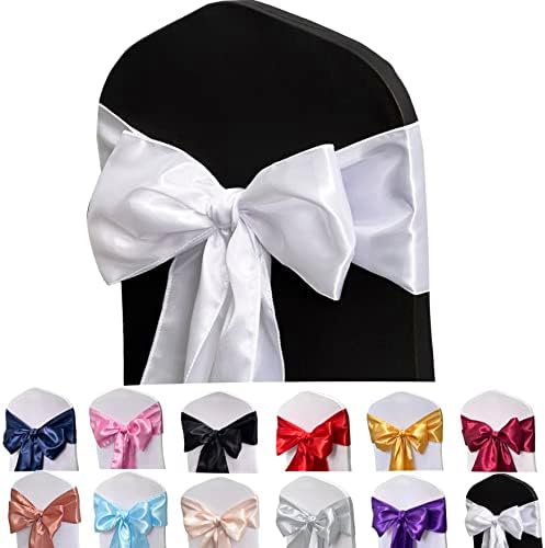 White Satin Chair Sashes Bows for Chair,7x108inchs,50pcs by Maiangel