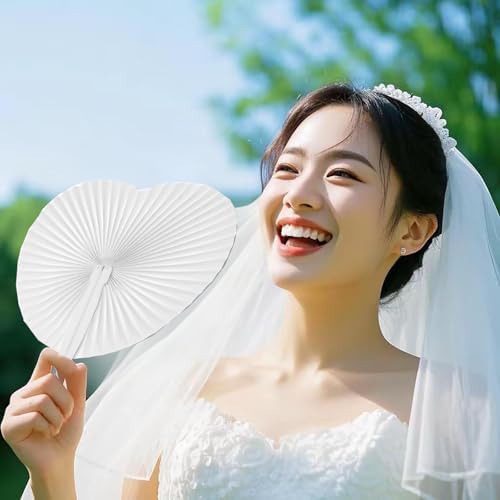 100 Pcs White Heart Paper Fans - Image 3