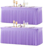 Suppromo 2 Pack 8ft Lavender Spandex Table Cloths for Rectangle Tables Wrinkle Free Light Purple Rectangle Tablecloths Stretch Fitted Table Cover for Birthday Party Wedding Banquet Baby Shower Buffet by Suppromo