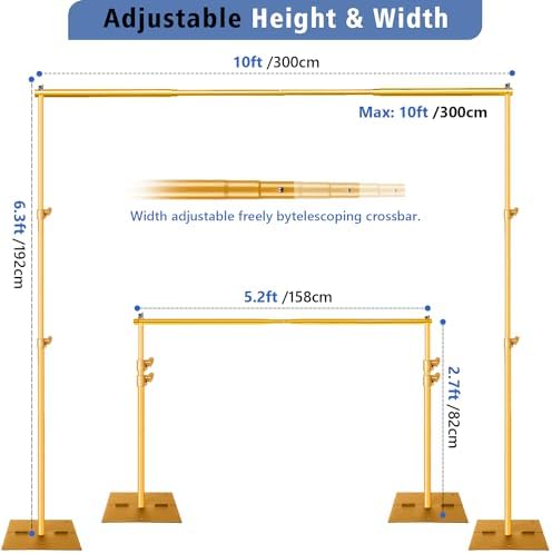 HYJ-INC Pipe and Drape Photography Backdrop Stand Kit - Titanium Gold Adjustable Photo Background Stand 10ft x 6.5ft with Metal Base for Parties Weddings Birthday Party Events Photo Booth - Image 3