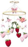 Strawberry Baby Crib Mobile for Girls Pink Bow Nursery Decor by Teeloray