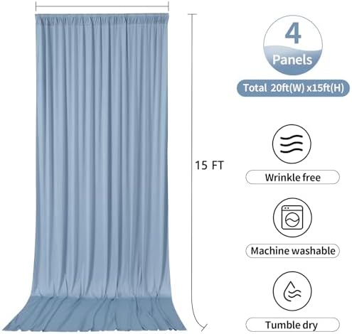 20ftx15ft Dusty Blue Backdrop Curtains for Parties, Wrinkle Free Polyester Photo Backdrop Drapes 4 Panels 15 ft Long Back Drop Cloth Drapery for Wedding Birthday Photography Background Party - Image 4