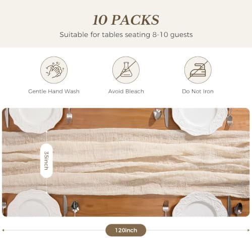 Goodluck 6 Pack 10Ft Ivory Cheesecloth Table Runner 35x120 Inch Boho Gauze Table Runner for Wedding Reception, Bridal Shower, Birthday Party, Rustic Decor, Tables, Chairs & Wedding Arches - Image 2