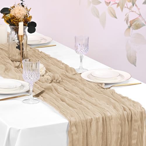 20 Pack Cheesecloth Table Runner - 17x108 Inch Beige Boho Gauze Cheese Cloth Table Runners for Baby Bridal Shower Decoration Wedding Party Summer Garden Farmhouse - Image 7
