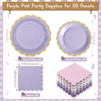 Zhehao 150 Pcs Purple and Pink Paper Plates Napkins Serves 50 - Image 4