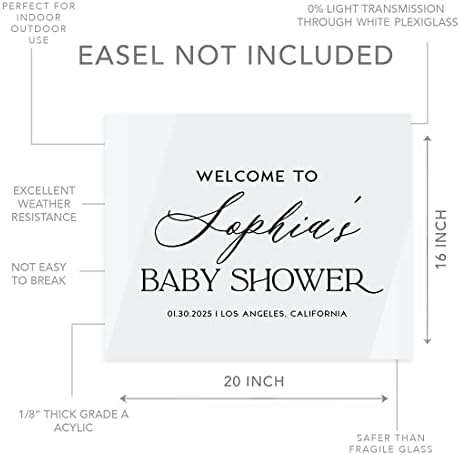 Andaz Press 16"x20" White Acrylic Personalized Baby Shower Welcome Sign, Gender Neutral Large Custom Sign for Easel Stand, Baby Shower Decorations - Image 5