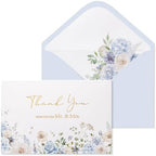 Crisky Blue Floral Wedding Thank You Cards with Envelopes & Stickers From Mr & Mrs, 100 Pack Gold Foil Eucalyptus Leaves Thank You Greeting Note Cards Bulk for Bridal Shower by Crisky