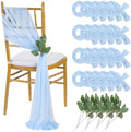 QueenDream Light Blue Sashes Chair Aisle Decorations: 24 Pack Baby Shower Chair Cover 8FT Long Tulle Draping Fabric Wedding Reception Church by QueenDream