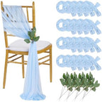 QueenDream Light Blue Sashes Chair Aisle Decorations: 24 Pack Baby Shower Chair Cover 8FT Long Tulle Draping Fabric Wedding Reception Church by QueenDream