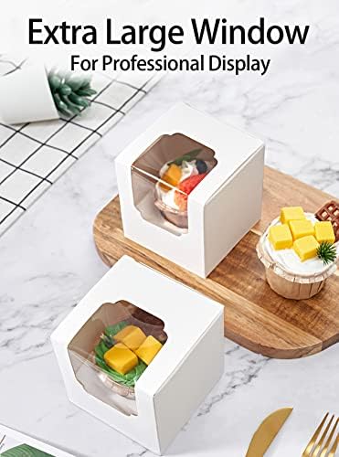 Happyhiram 100 Pack Individual Cupcake Boxes with Inserts & Window, White - Image 6